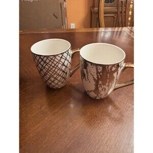 = Lot of 2 Certified International Coffee Mug Gold Handle Accents Hand Wash Only